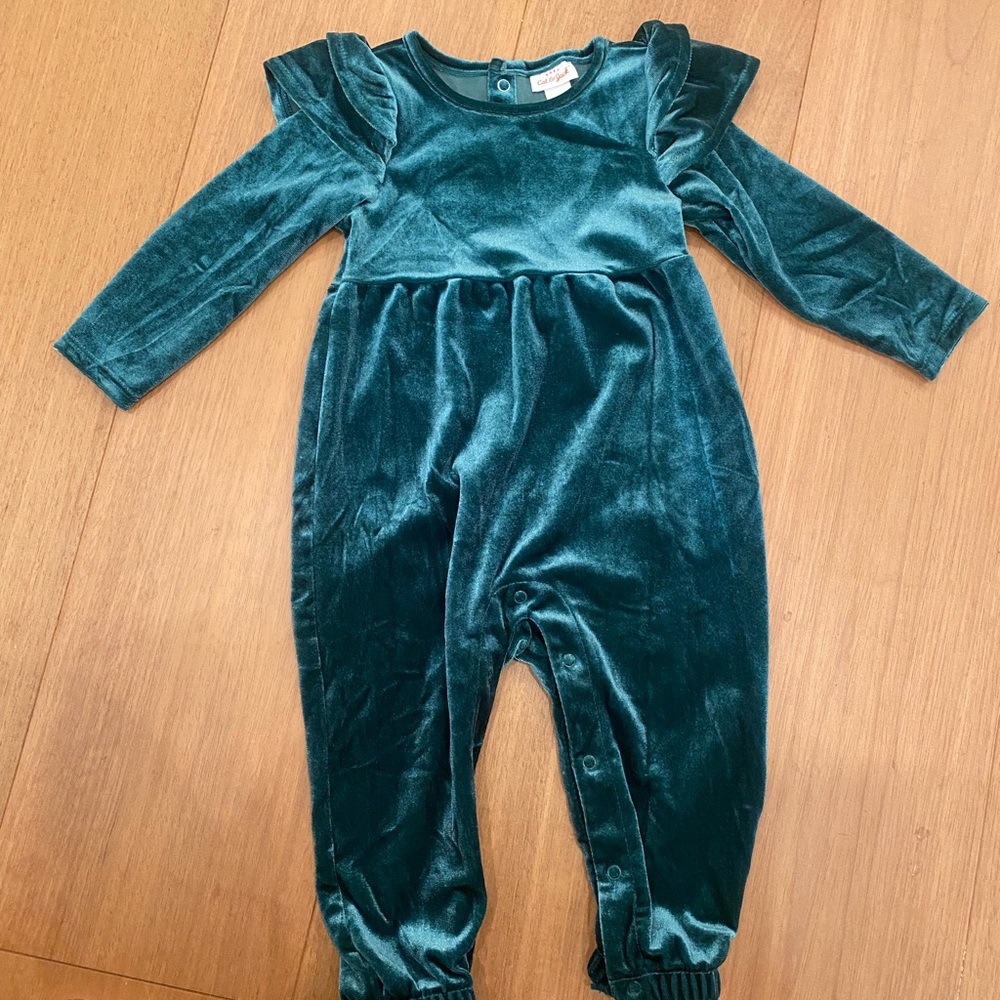 Cat & Jack Green Velvet Bodysuit
